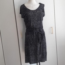 LOFT XS Faux wrap black cream print dress belt knee length career lined nwot