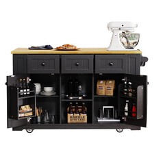 53'' Large Rolling Kitchen Island Cart with Drop Leaf Power Outlet Storage Rack