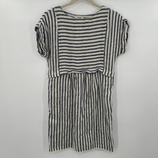Madewell Women's Blanca Striped Blue White Linen Blend Short Sleeve Dress Sz XS