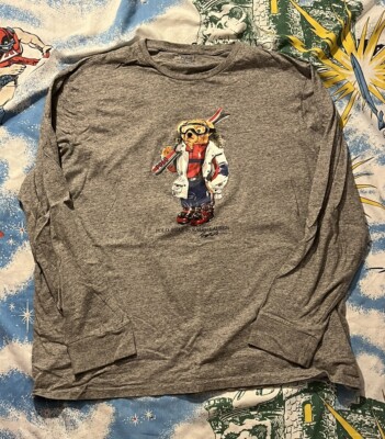 Ralph Lauren Polo Bear Ski T Shirt Mens XXL Gray LONG Sleeve