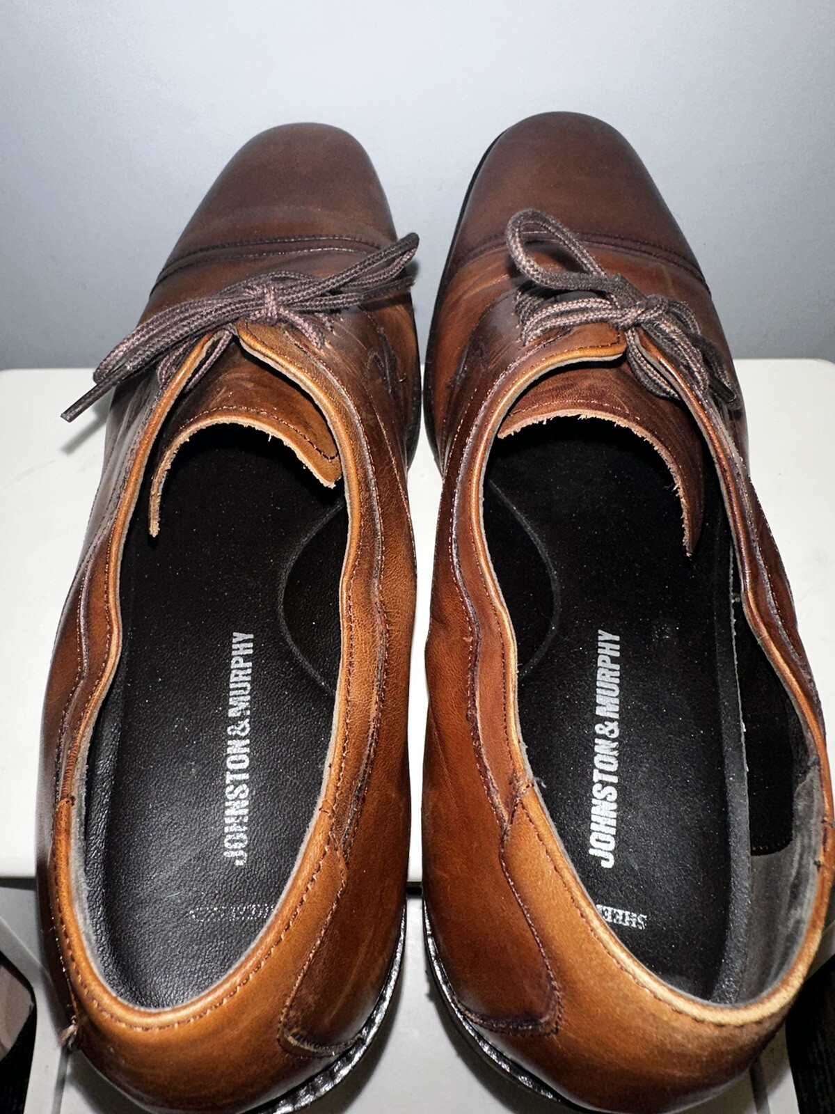 SAOLA Johnston Murphy Larsey 2 taglia 12 M tomaia in pelle con cappuccio e lacci Oxford marrone