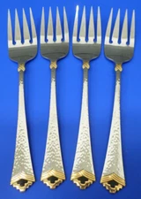 4 - Oneida TESORO BLACK Gold Accent Hammered Stainless COLD MEAT SERVING FORKS
