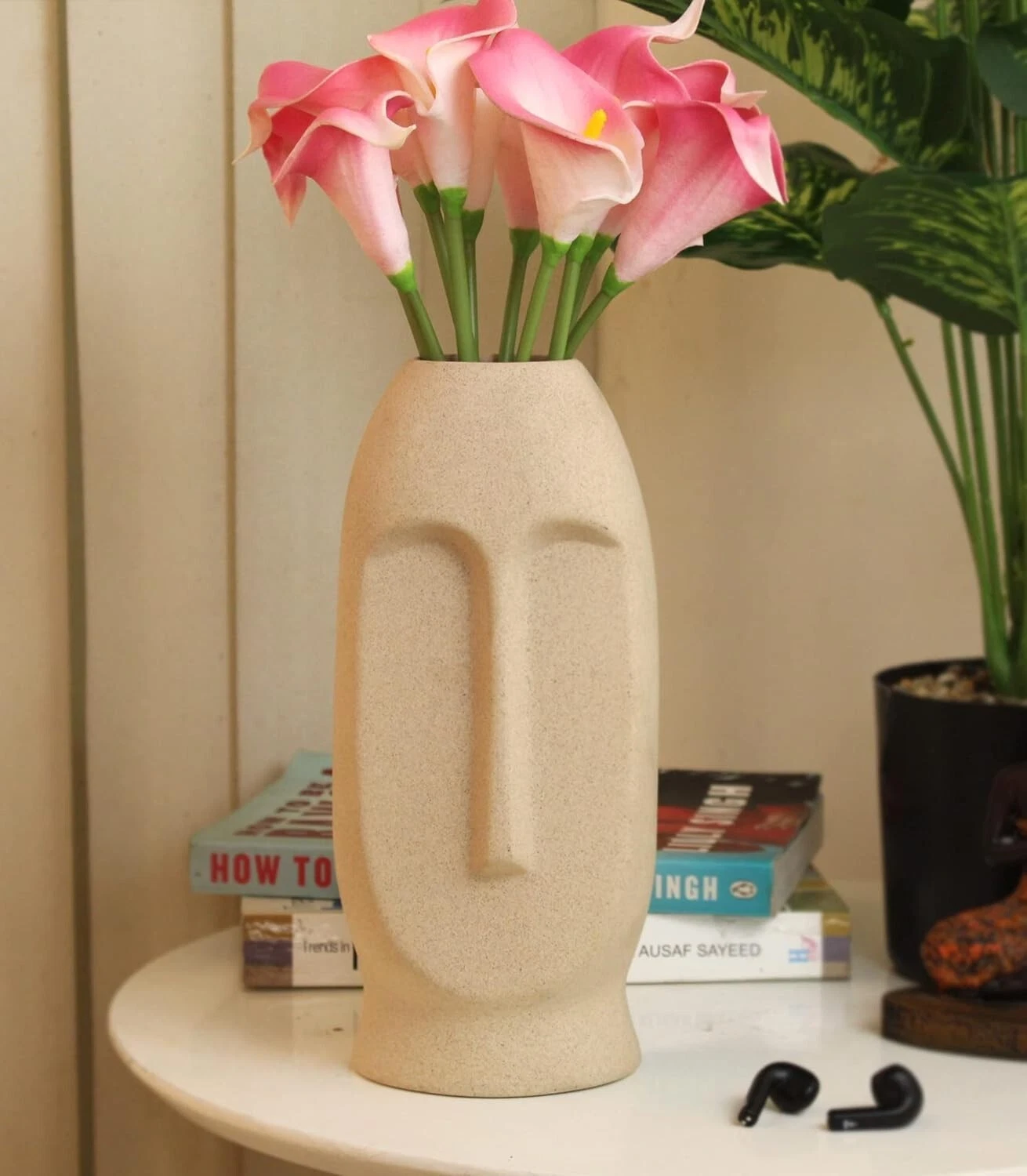 Decorative Face Shape Ceramic Vase Pot for Home Decor Flowers Plants Living Room