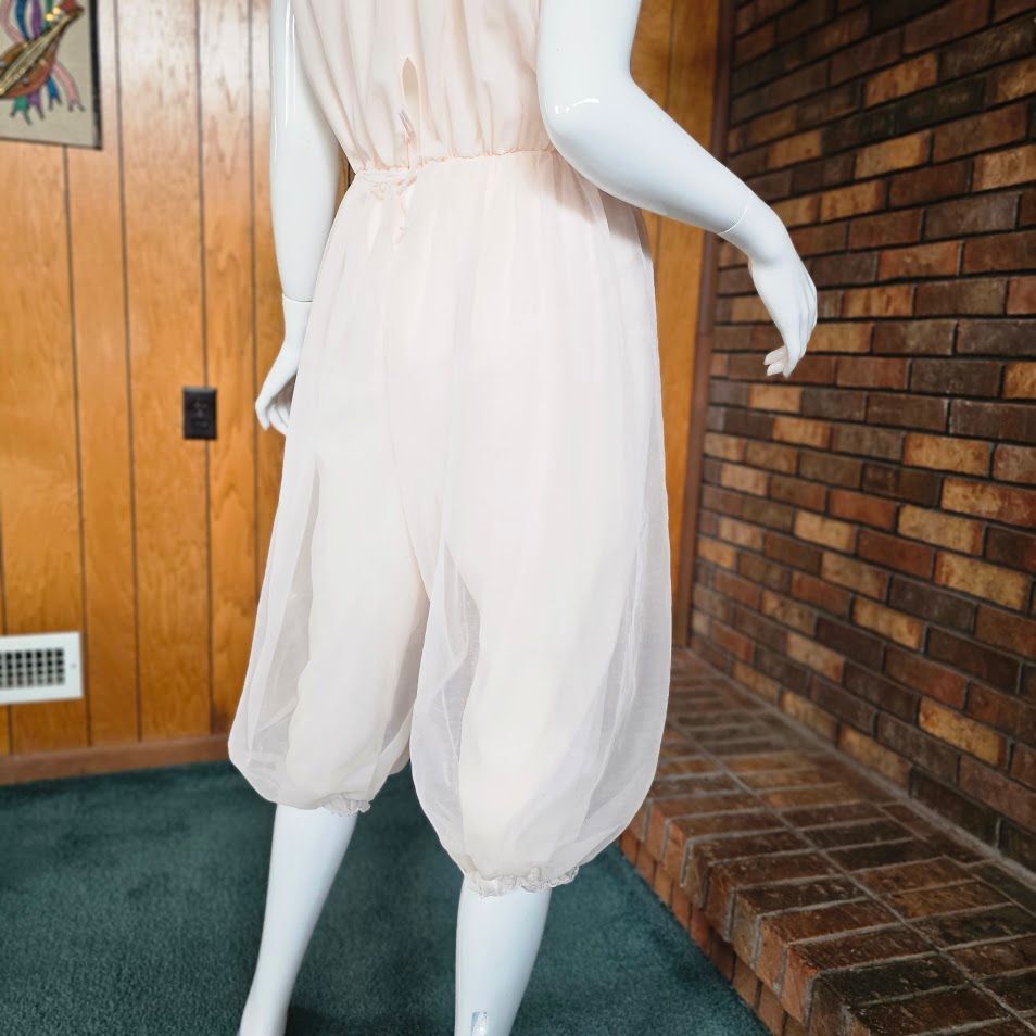 Vtg 60s Sheer Pink Genie Pinup Lingerie Nylon Paj… - image 9