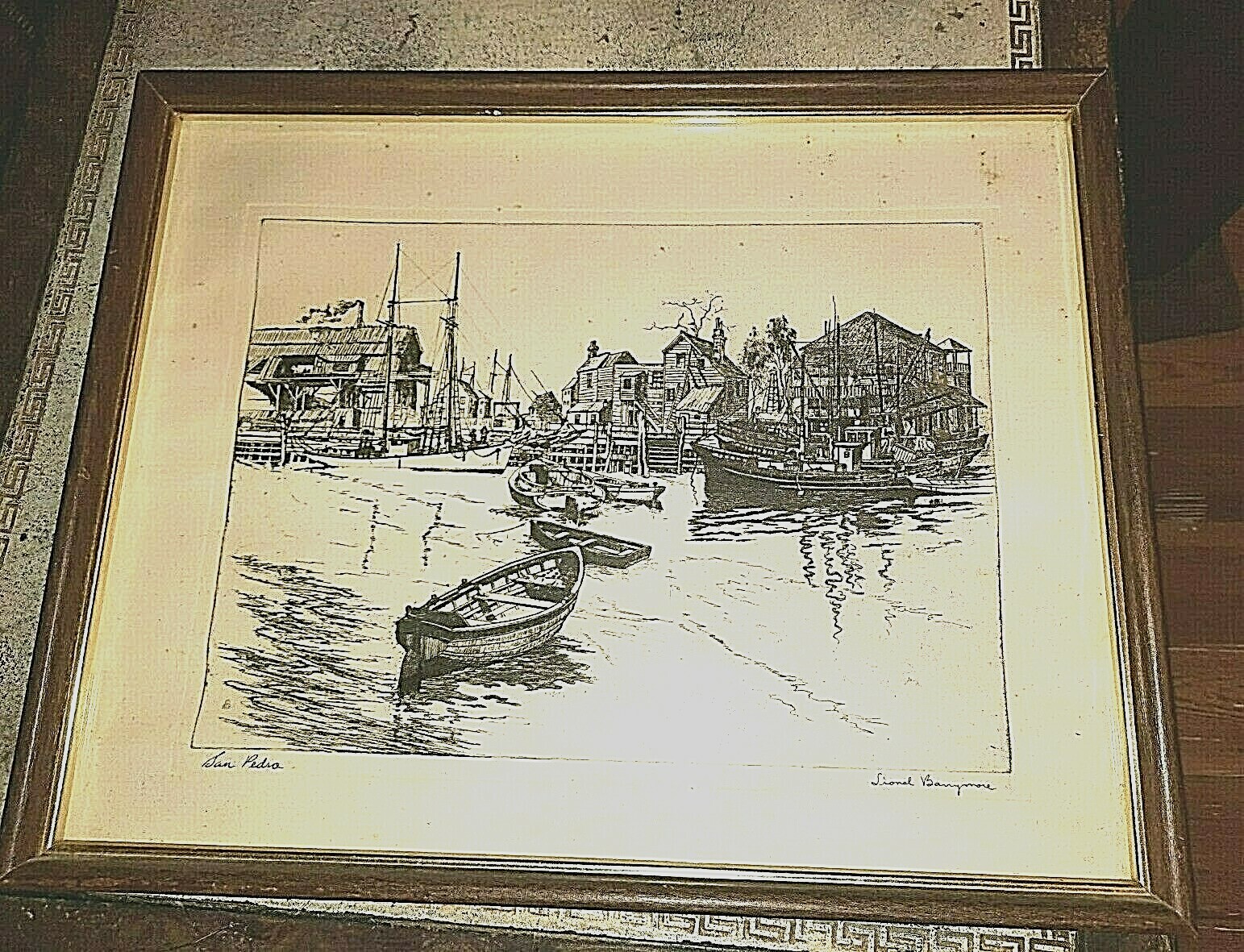  Etching LIONEL BARRYMORE "SAN PEDRO" Print 14 3/4 11 3/4 Framed 