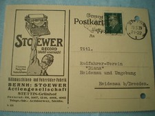 38468 AK Reklame Stoewer Record Schreibmaschine Fahrrad Stettin gel 1929 gelocht