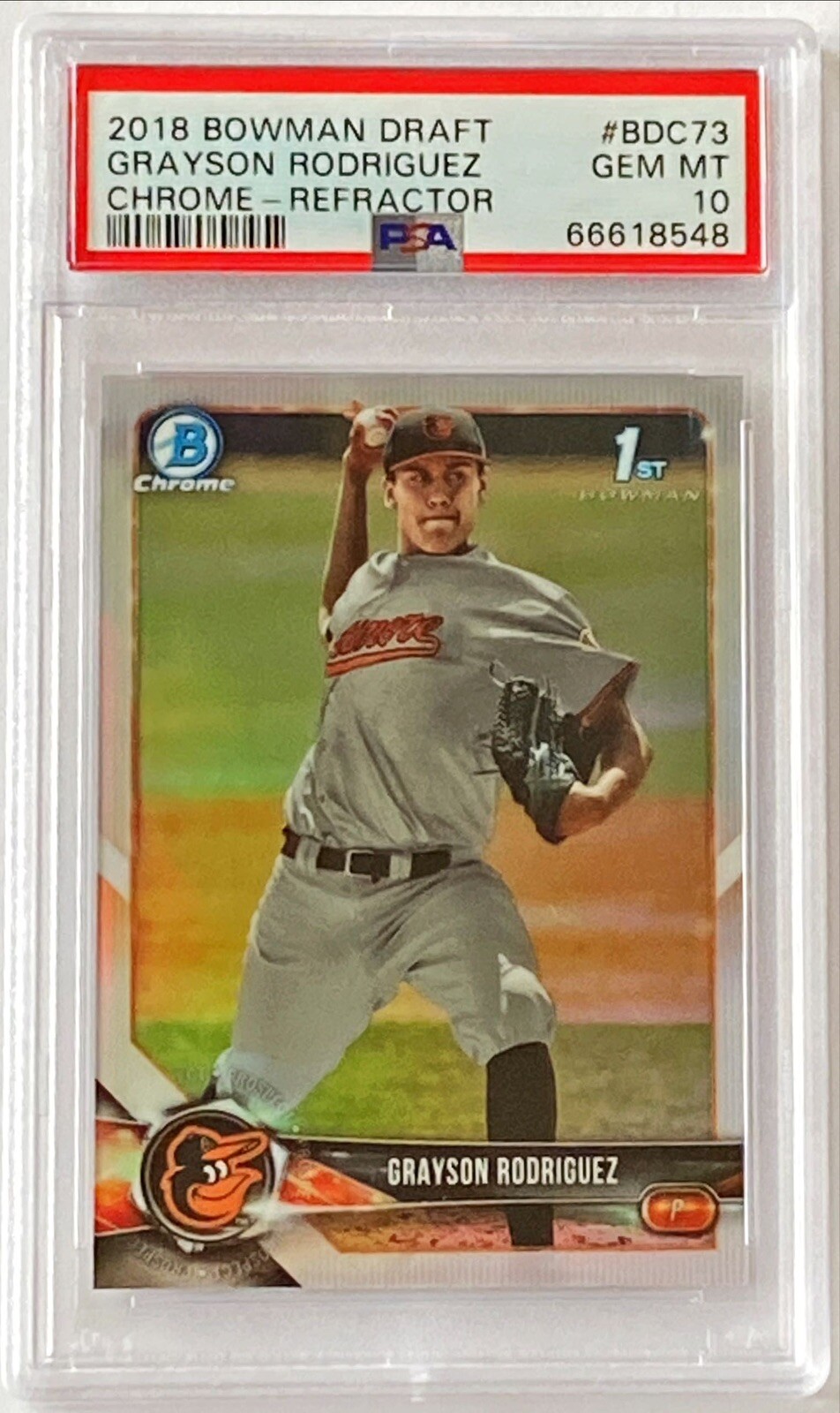 2018 BOWMAN DRAFT CHROME GRAYSON RODRIGUEZ ORIOLES REFRACTOR ROOKIE PSA 10 GEM
