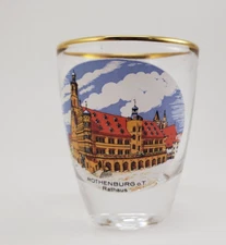 German Souvenir Shot Glass Gold Rim Rothenburg Rathaus
