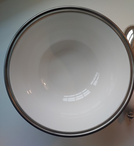 Lovely Pewter Finish Porcelain Salad Bowl w/Servers Godinger Siena Collection - Picture 5 of 9