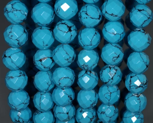 10MM TURQUOISE GEMSTONE BLUE FACETED ROUND LOOSE BEADS 8inch - Picture 4 of 4