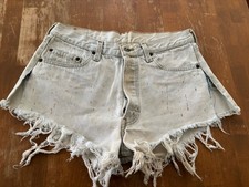 Vintage Levis 501 Cut Off Distressed Blue Denim Jean Shorts No Tag SZ 32