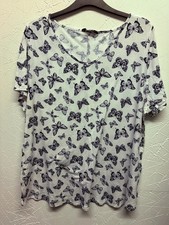Evans Butterfly Print Top UK 24 Short sleeve white Black – Label 815