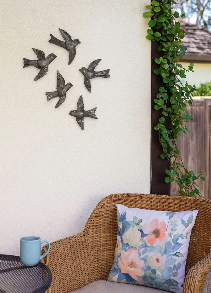 Metal Birds (Set of 5) Handmade, Fair Trade, Recycled Haitian Wall Décor  4"x5" - Image 3 of 4