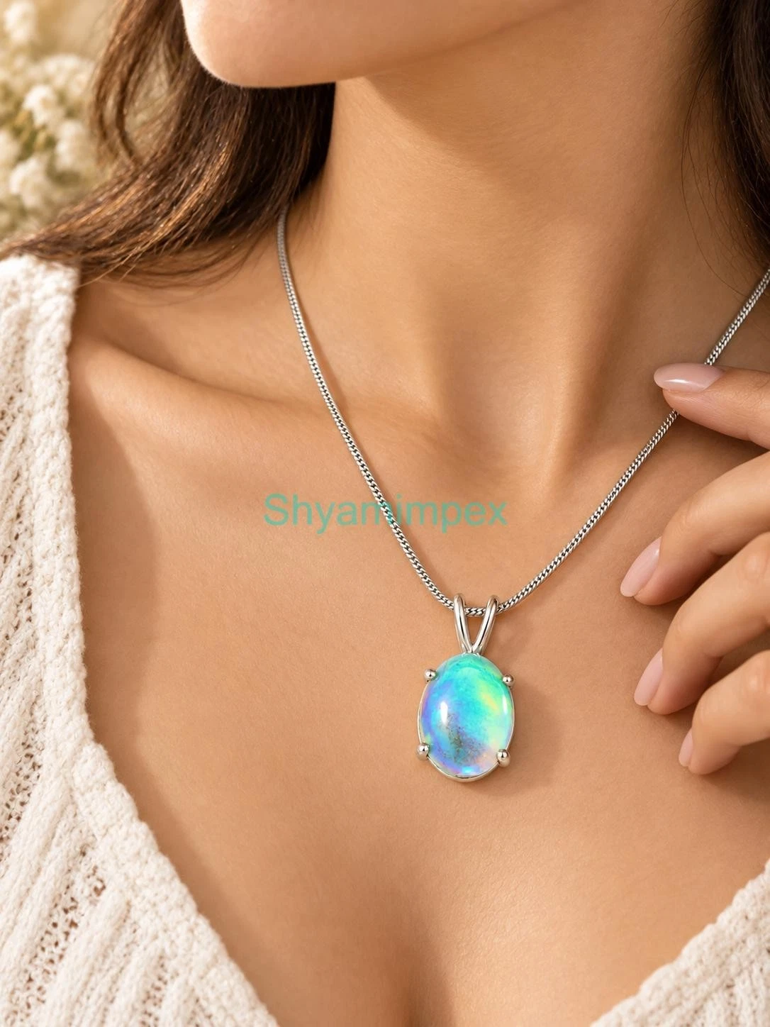 Ethiopian Opal Pendant 925 Sterling Silver Handmade Oval Gemstone Necklace  3623 image 1