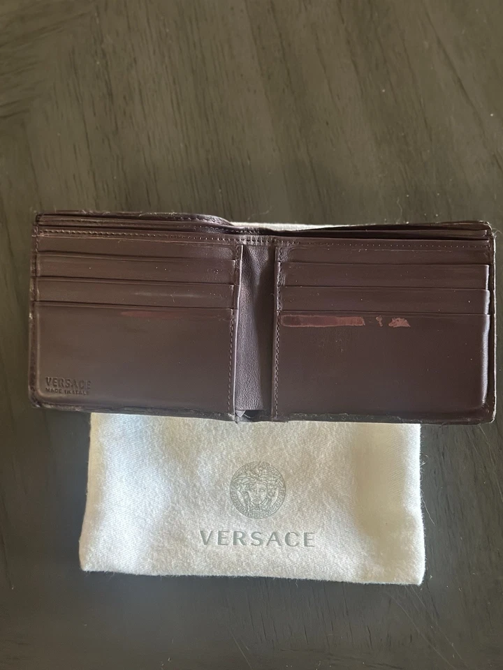 Versace Greca Embossed Leather Bifold Burgundy Wallet - Image 2 of 4