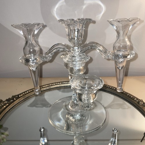 Vintage Glass Candelabra, Cambridge Glass Epergne Bud Vase Candel Holder