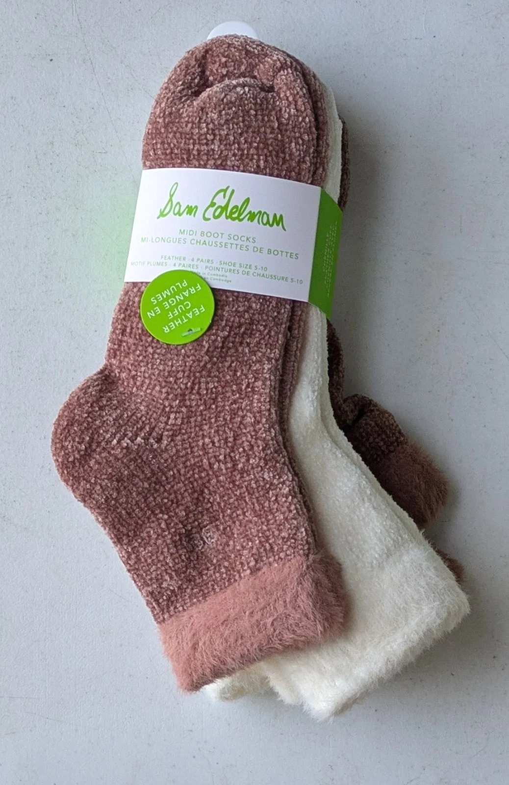 new 4 Pairs SAM EDELMAN Feather Cuff Midi Boot Socks Shoe Size 5-10 SESKL0250