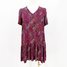 A New Day XS Abstract Print Ruffle Hem Shift Dress Pockets Boho Babydoll Flowy