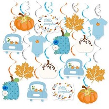 Little Pumpkin Party Hanging Decorations, Blue Boy Little Pumpkin Baby Shower