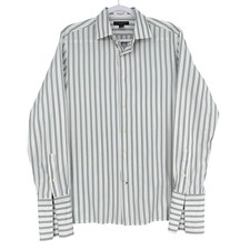 Banana Republic Slim Fit Dress Shirt Gray Striped Executive M 15-15.5