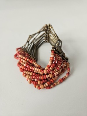 Vintage Native American Tribal Style Coral And Gold Tone Beaded Bracelet