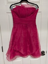 Davids Bridal Strapless Fuschia Hot Pink Organza Pleated Mini Dress F14335 Sz 6