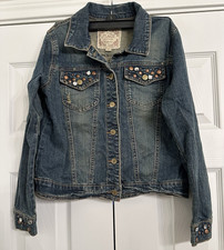 The Children's Place Girl L 10-12 Distressed Embellished Jean Denim Jacket
