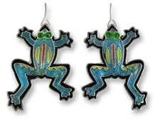 Judith Geiger Silver Plated Calypso Frog Enamel Dangle Earrings