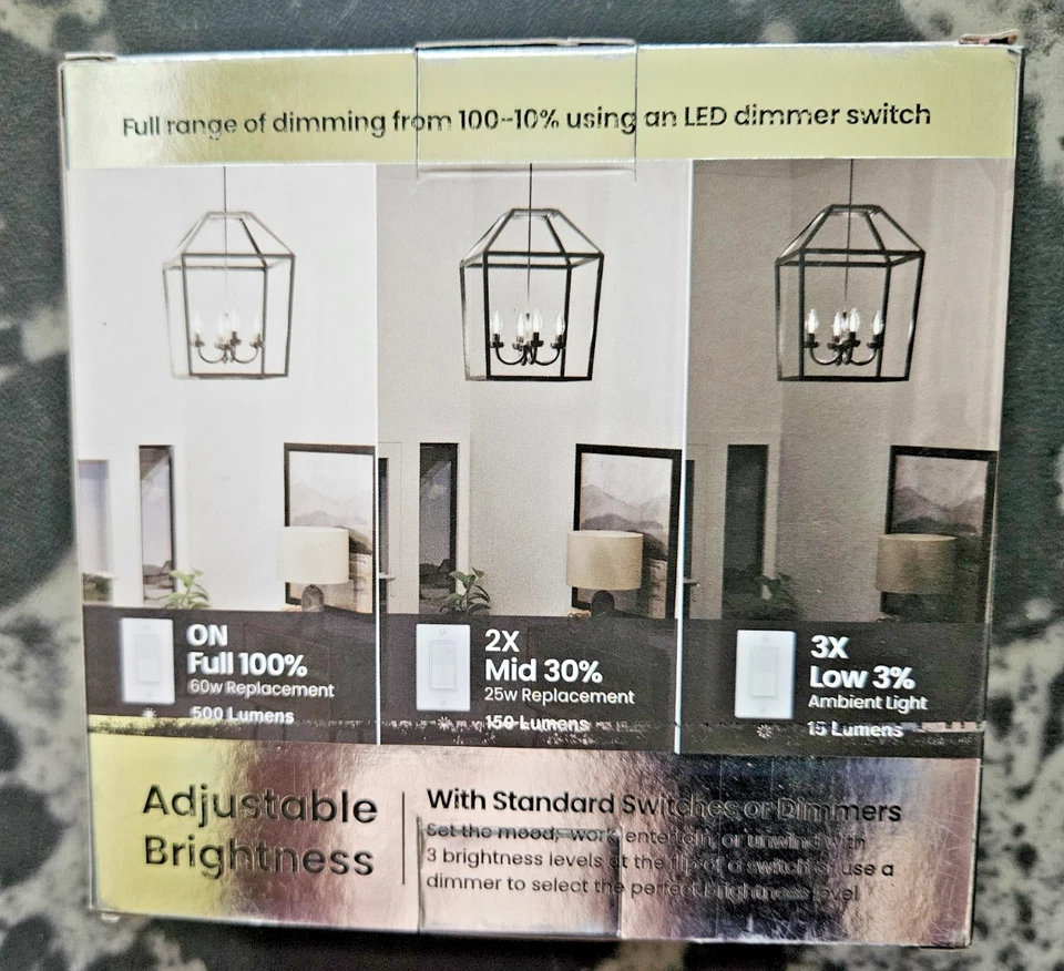 Feit Electric 60W Equiv B11 Candelabra White Filament Clear Light Bulb 3 Pack - Image 2 of 2