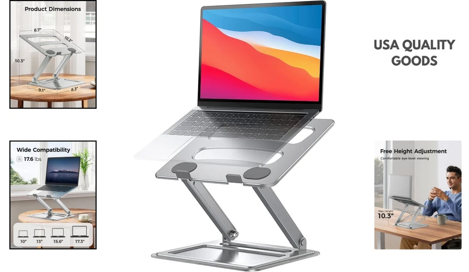 Soporte para portátil plateado - ajustable y plegable para uso estudiantil y profesional Foto 2 de 4