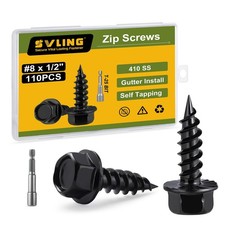 Self Tapping Screws 110pcs 410 Stainless Steel Hex Washer Head Black 8 x 1/2 Gut