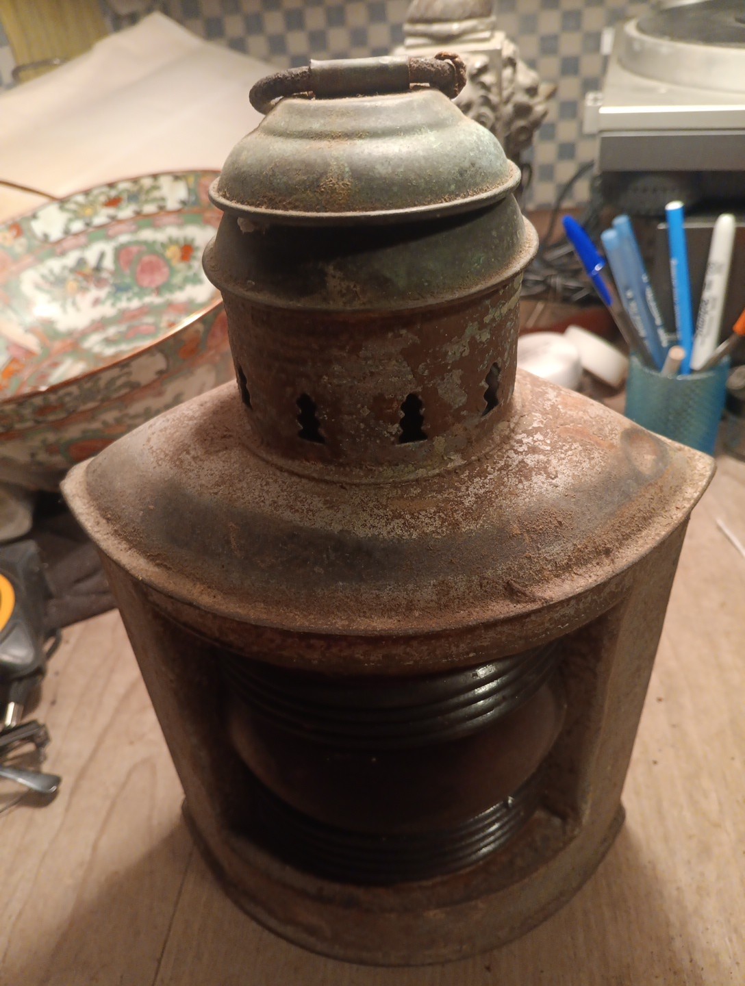 Antique  Corner Nautical  Lantern Red Lens / Burner