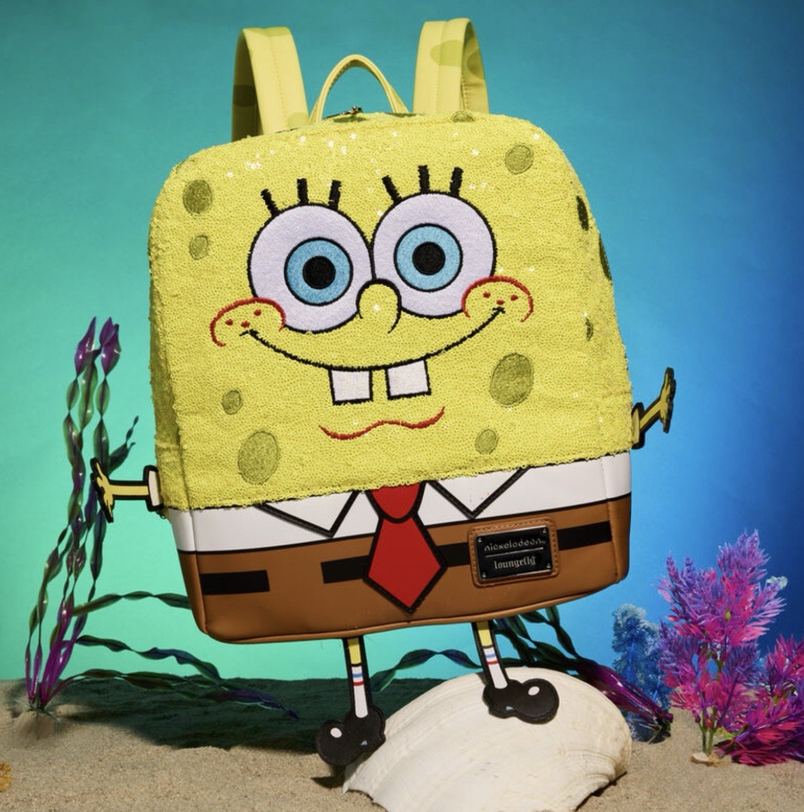 Loungefly Nickelodeon SpongeBob 25th Anniversary Sequin Mini Backpack New SpongeBob SquarePants Patrick Star Sequin Mini Backpack by  main image 4