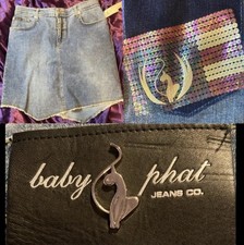 BABY PHAT Patriotic Pocket Denim Jeans Spandex Asymmetric Hem Skirt 11