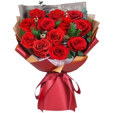 12 Preserved Real 12 Roses, Red Roses Bouquet - 12