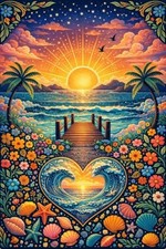 Yikenjoy Beach Diamond Painting Kit for Adults, 5D DIY Romantic Diamond Art