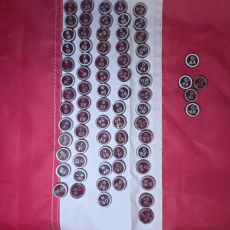 BINGO Vtg Circa 1950's Transogram Gold Medal Game Cards 91 Plastic Call Tiles - Image 4 of 4