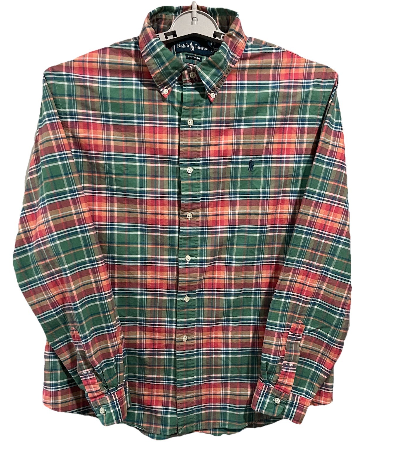 Camicia Ralph Lauren a quadri con bottoni uomo XXL vestibilità personalizzata multicolore blu pony my