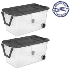 Sterilite 160 Quart Wheeled Stacker, Extra Large Durable Clear Bin, Gray,2 Count