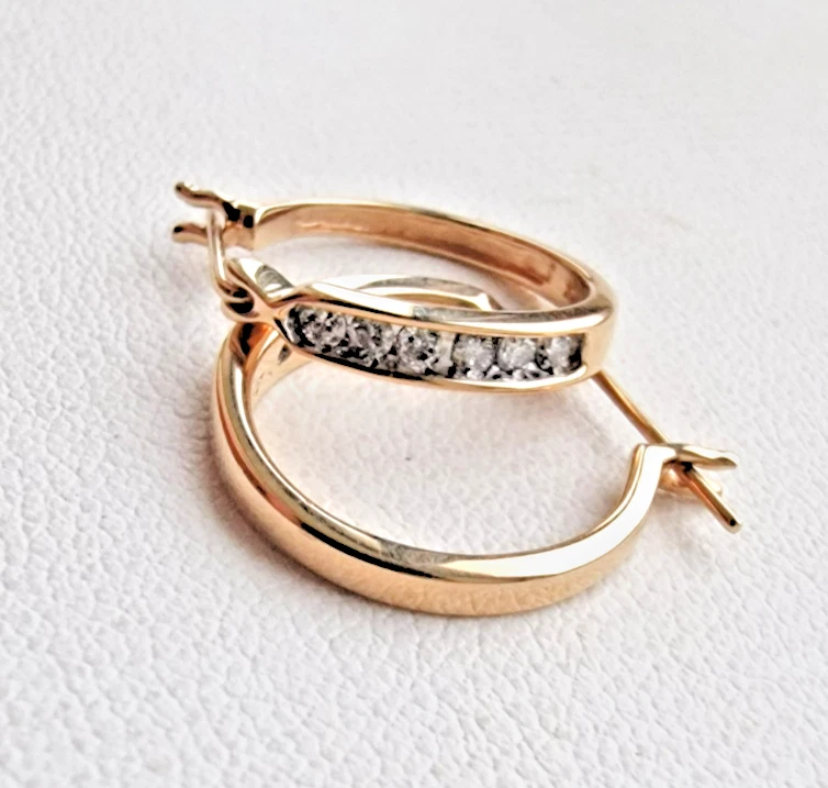 VA 14K 黄金天然钻石耳钉 3.3 克 TDW 0.25 克拉 — 第 2/4 张图片