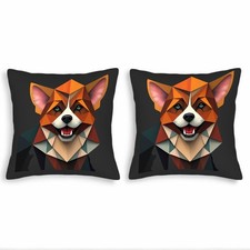 Set of 2 18x18in Throw Pillow Covers - Geometric Dog Head Design