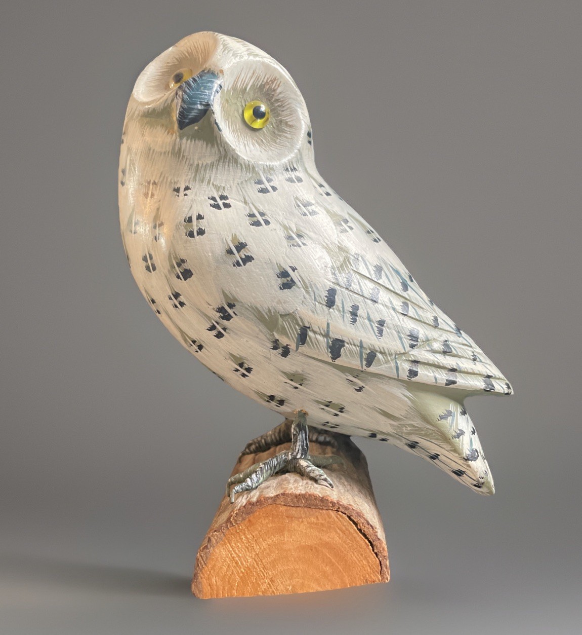 Hand Carved Wooden Snowy Owl Sculpture Folk Art Decor Rustic Cabin Lodge Bird