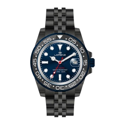 LORENZ Mens Automatic Wristwatch 26130BB Stainless Steel Black Blue Sub 100mt