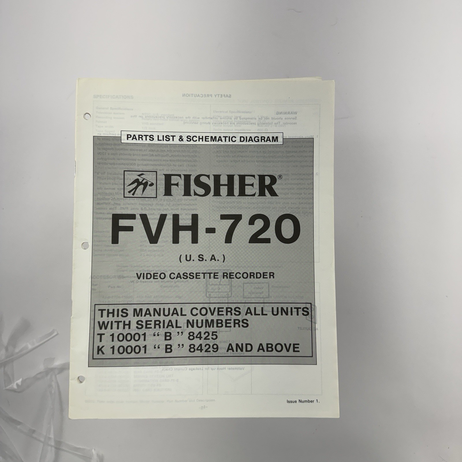 Fisher Parts List and Schematic Diagram FVH-720 U.S.A. Video Cassette Recorder