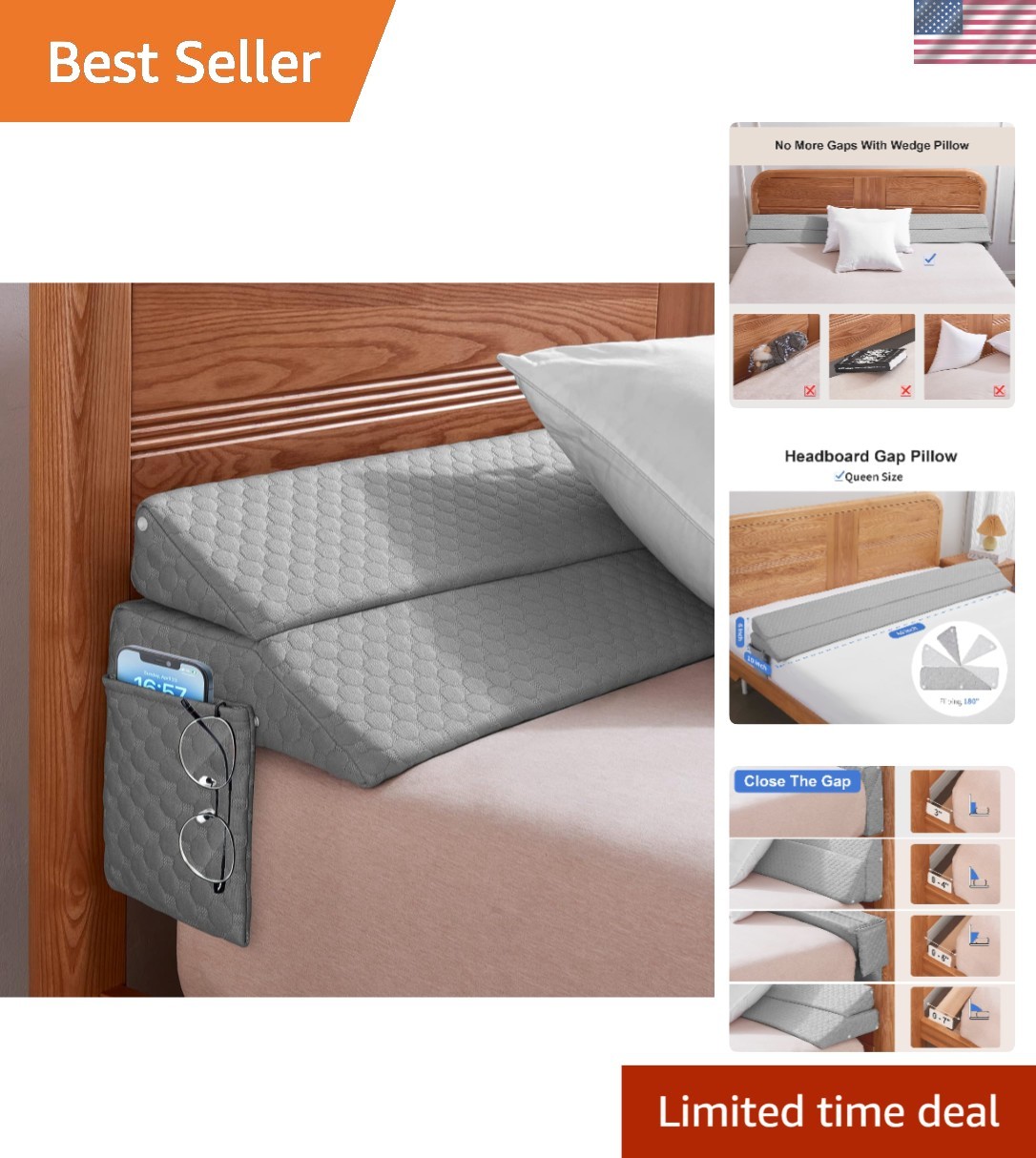 Adjustable Wedge Pillow Set for Headboard and Orthopedic Support-image