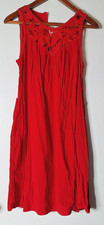 Knox Rose Women Size Small Dress Open Embroidered Neckline Rayon Floral Red