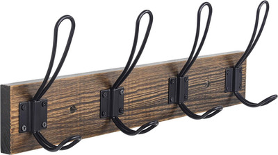 Perchero de Pared de Madera de Pino con 4 Ganchos para Entrada y Bano Cafe Hogar