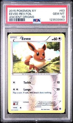 2015 POKEMON XY ANCIENT ORIGINS #63 EEVEE-REVERSE FOIL PSA 10