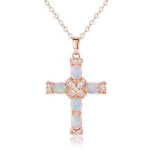 Authentic Barzel 18K Rose Gold Plated Created Opal Cross Necklace One Size,