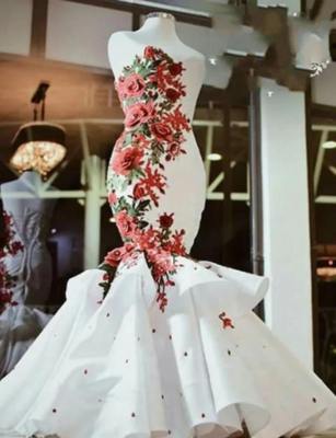strapless open back dress Strapless Red and Gold Mermaid Wedding Dress OLIVIA – ieie main image 0